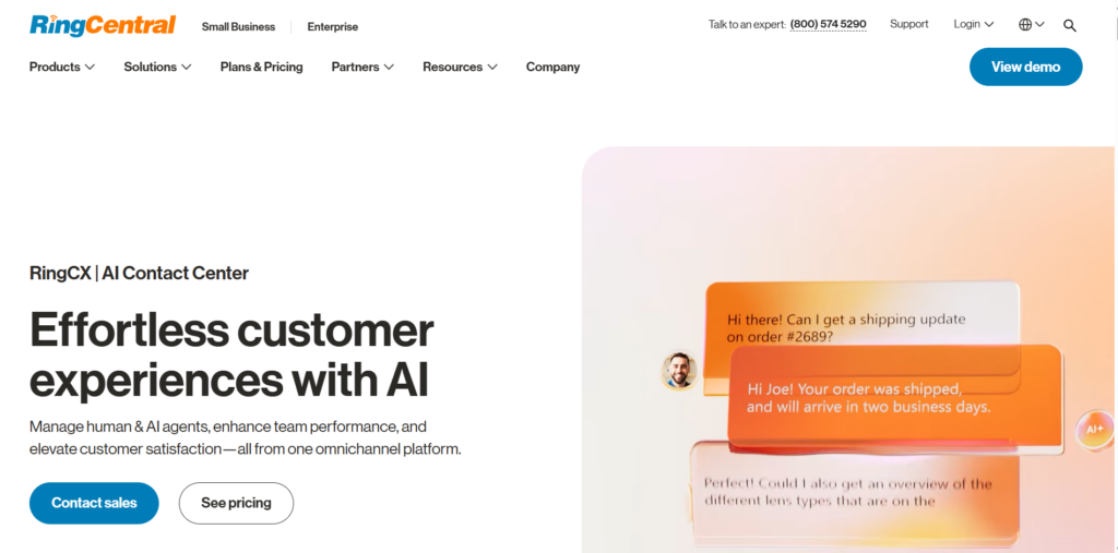 RingCentral RingCX platform homepage